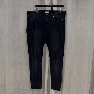 Good American High Waist, Black Wash Distressed Ankle Jeans